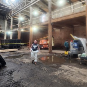 Water Injected Media Blasting for Lead Paint Removal in old warehouse